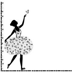 frame with woman and flowers 