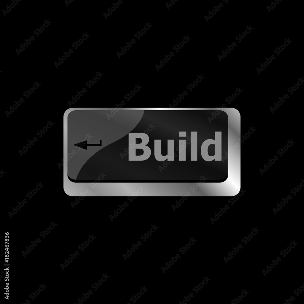 Poster computer keyboard with build button, business concept