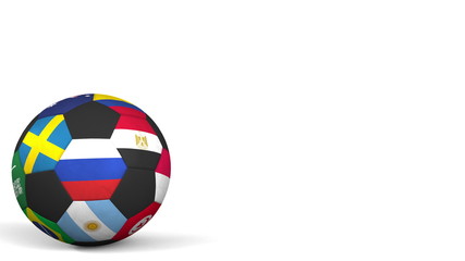 Obraz premium Football ball featuring different national teams accents flag of Russia. 3D rendering