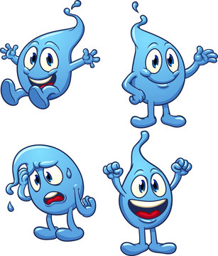 Cute cartoon water drops. Vector illustration with simple gradients. Each in a separate layer for easy editing.