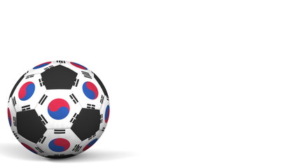 Football ball featuring flags of South Korea. 3D rendering