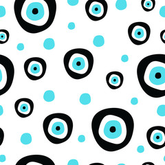 seamless pattern with evil eye - symbol of protection - black and turquoise colors