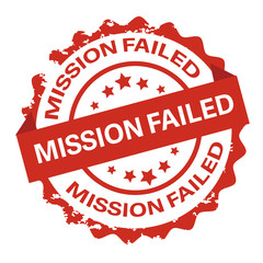 Mission Failed text on red round stamp