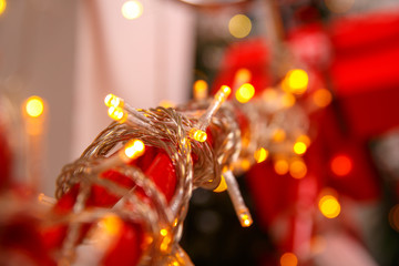 Colorful glowing Christmas lights. Holiday background