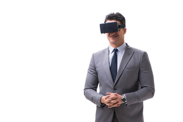 Obraz na płótnie Canvas Businessman wearing virtual reality VR glasses isolated on white