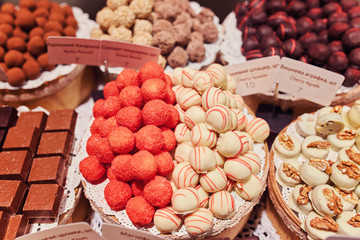 Chocolate biscuits lie on the shop