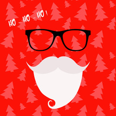 Merry Christmas greeting card with Santa Claus. Hipster style.Santa's mustache and glasses. Santa Claus beard.