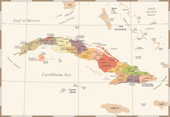 Cuba Map - Vintage Detailed Vector Illustration
