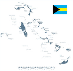 Naklejka premium The Bahamas - map and flag - Detailed Vector Illustration