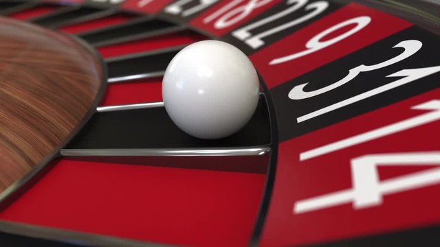 Casino roulette wheel ball hits 31 thirty-one black