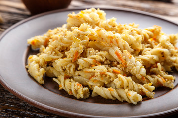 nautically pasta on the wooden background