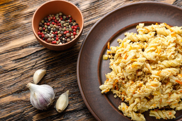 nautically pasta on the wooden background