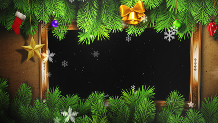 Evergreen Photo Frame with Ornaments Overlay
