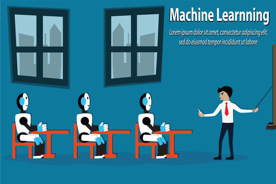 Cartoon smart industrial concept,machine learnning - vector