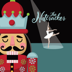 Christmas nutcracker cartoon illustration. Wooden soldier toy gift from the ballet. EPS 10 vector illustration.