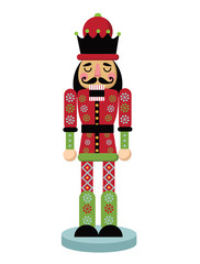 Christmas nutcracker cartoon illustration. Wooden soldier toy gift from the ballet. EPS 10 vector illustration.
