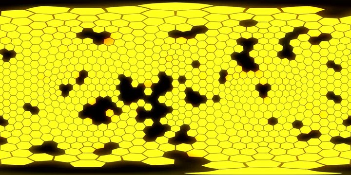 360 degree seamless hexagons view for VR. yellow hexagons with alpha.