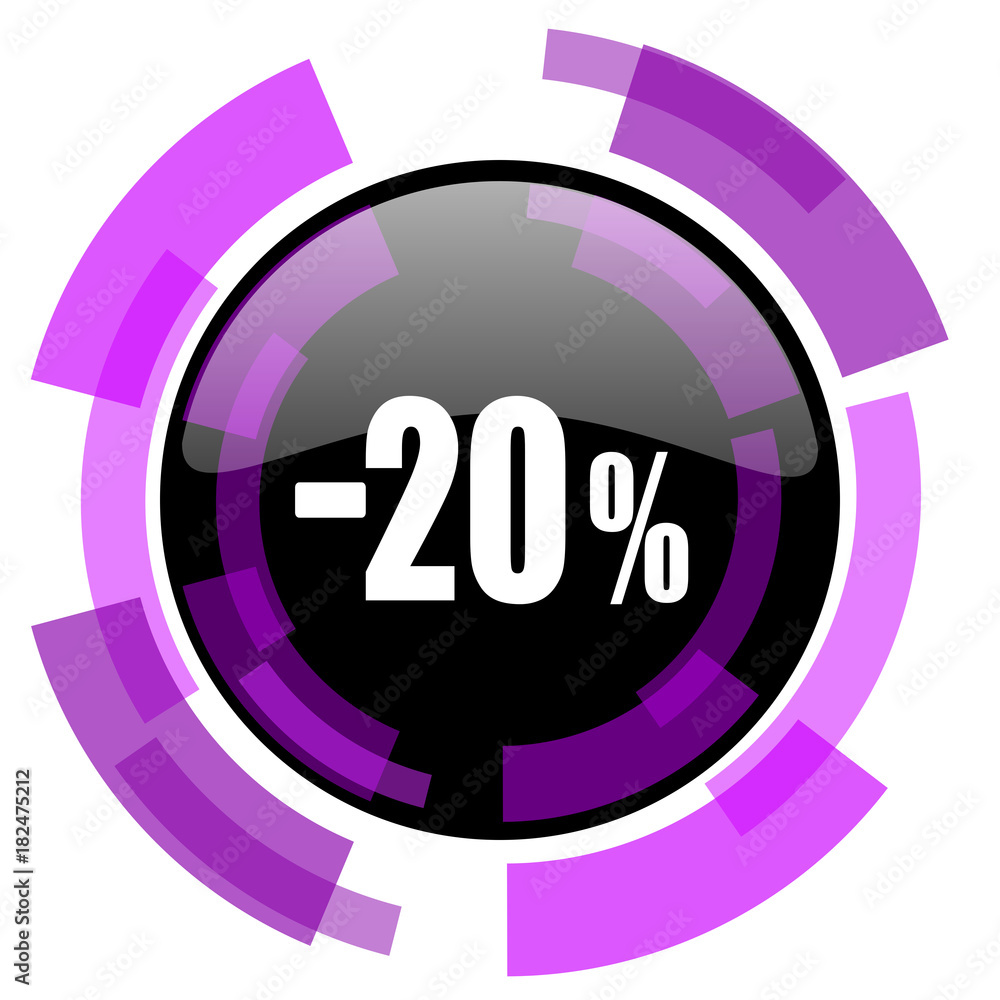 Poster 20 percent sale retail pink violet modern design vector web and smartphone icon. round button in eps