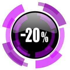 20 percent sale retail pink violet modern design vector web and smartphone icon. Round button in eps 10 isolated on white background.