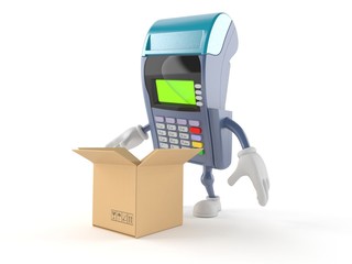 Credit card reader character with open box