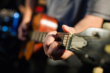 Playing guitar