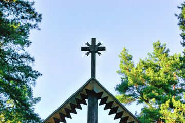 Wooden cross of archway in Calvary way of Cross Vilnius