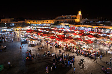 Jemma el Fnaa or Djemma el Fna famous square in Marrakesh, Morocco