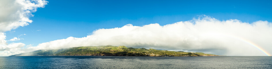 Panorama of Azores Island with Rainbow