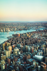 View on Downtown Manhattan and Williamsburg Bridge Brooklyn NYC