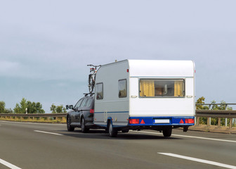 Caravan on road of Switzerland