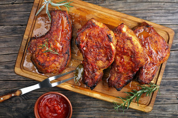 Roasted tender, juicy Pork Chops on board