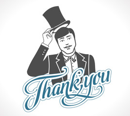 Logo - thank you concept sign - Man taking off his hat - icon 