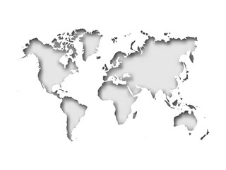 Fototapeta na wymiar Map of World cut into paper with inner shadow isolated on grey background. Vector illustration with 3D effect.