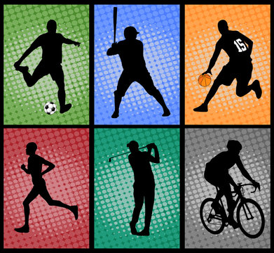 set of sport silhouettes on the colorful background - vector