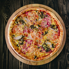 pizza on a cutting board