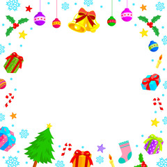 Christmas Characters Frame with Christmas elements. Merry Christmas and Happy new year. Illustration design,  Isolated on white background.