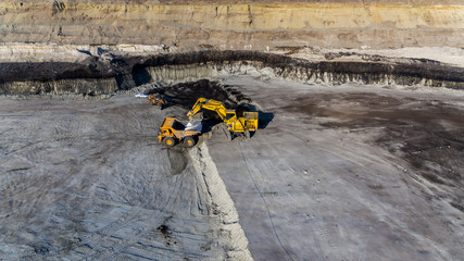 Aerial View. Coal section, open-pit mining, industry of Primorsky Krai, Russia