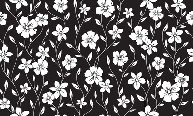 Simple silhouette classic floral seamless pattern. Flowers ornament vector background