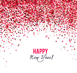 Obraz premium Merry Christmas greeting vector illustration with red glitters, sparkles and text