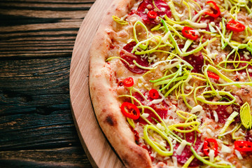 pizza on a cutting board