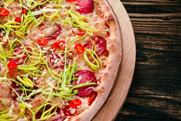 pizza on a cutting board