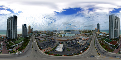 Aerial drone 360 panorama Sunny Isles Beach FL RK Plaza Collins Avenue Trump Towers