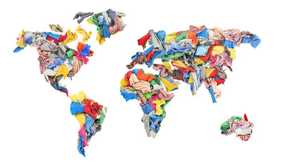 Clothing in the form of a world map isolated on white background