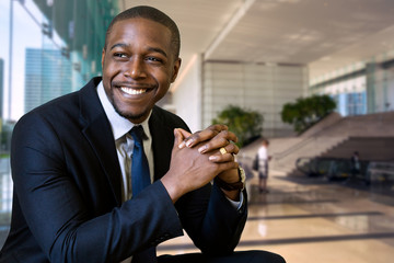 Eager excited enthusiastic business man at job interview new hire for company executive