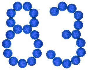 Numeral 83, eighty three, from decorative balls, isolated on white background