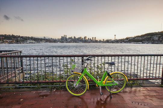 bicycle on city background