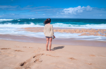 Woman at Sunset Beach, Oahu, Hawaii