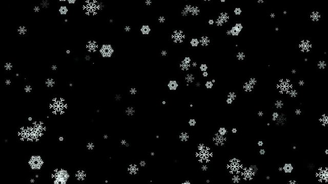 Animated snowflakes falling on black background