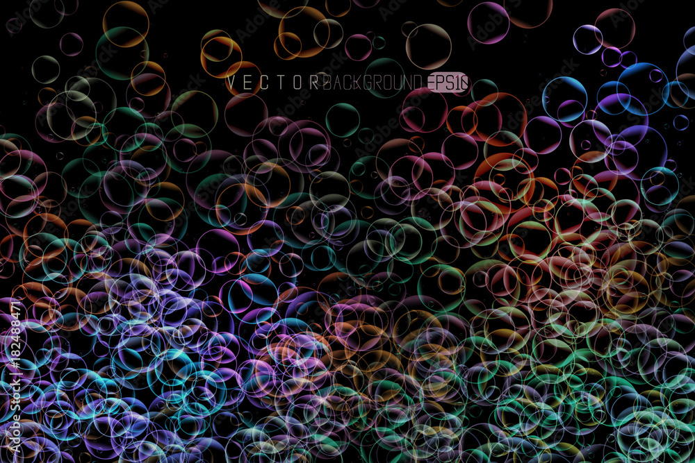 Poster soap bubbles on black background. abstract bubble vector illustration. abstract design with hologram
