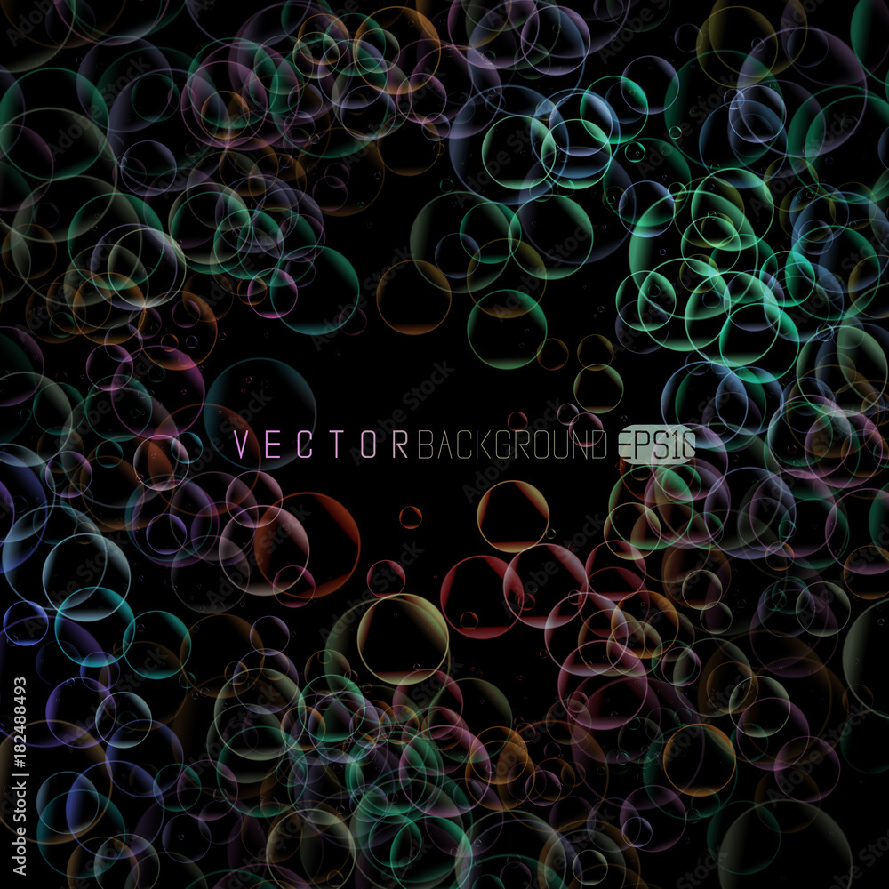 Poster soap bubbles on black background. abstract bubble vector illustration. abstract design with hologram